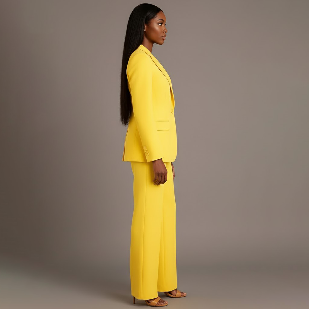 Conjunto de Traje Formal para Mujeres, Blazer Largo Estructurado, Pantalones de Pierna Ancha Ajustados, Elegante de Oficina – Christi