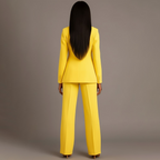 Conjunto de Traje Formal para Mujeres, Blazer Largo Estructurado, Pantalones de Pierna Ancha Ajustados, Elegante de Oficina – Christi