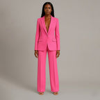 Conjunto de Traje Formal para Mujeres, Blazer Largo Estructurado, Pantalones de Pierna Ancha Ajustados, Elegante de Oficina – Christi