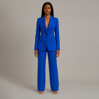 Conjunto de Traje Formal para Mujeres, Blazer Largo Estructurado, Pantalones de Pierna Ancha Ajustados, Elegante de Oficina – Christi