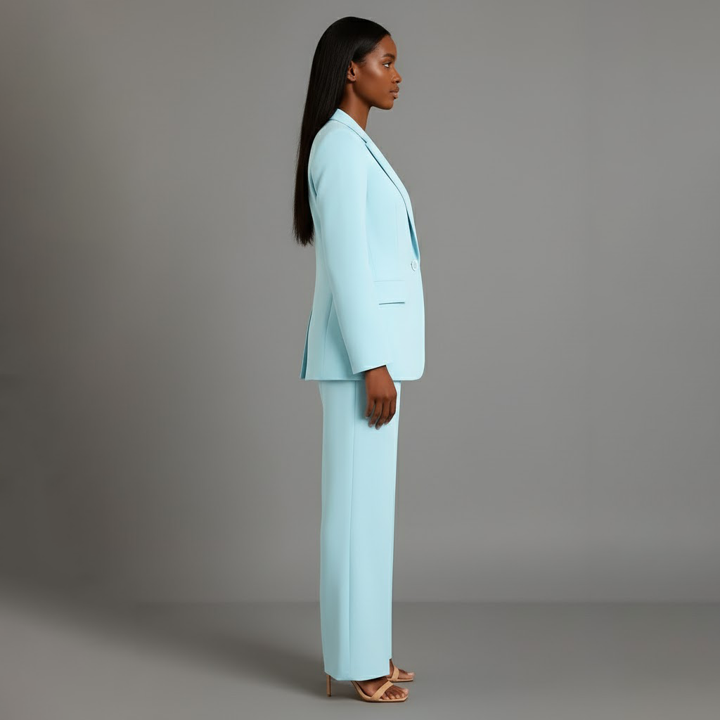Conjunto de Traje Formal para Mujeres, Blazer Largo Estructurado, Pantalones de Pierna Ancha Ajustados, Elegante de Oficina – Christi
