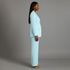 Conjunto de Traje Formal para Mujeres, Blazer Largo Estructurado, Pantalones de Pierna Ancha Ajustados, Elegante de Oficina – Christi