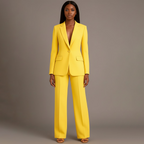 Conjunto de Traje Formal para Mujeres, Blazer Largo Estructurado, Pantalones de Pierna Ancha Ajustados, Elegante de Oficina – Christi