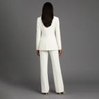 Conjunto de Traje Formal para Mujeres, Blazer Largo Estructurado, Pantalones de Pierna Ancha Ajustados, Elegante de Oficina – Christi