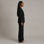 Conjunto de Traje Formal para Mujeres, Blazer Largo Estructurado, Pantalones de Pierna Ancha Ajustados, Elegante de Oficina – Christi