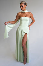 Vestido Maxi Elegante Sin Mangas para Mujer con Ajuste y Abertura Formal para Fiestas de Bodas – Mya