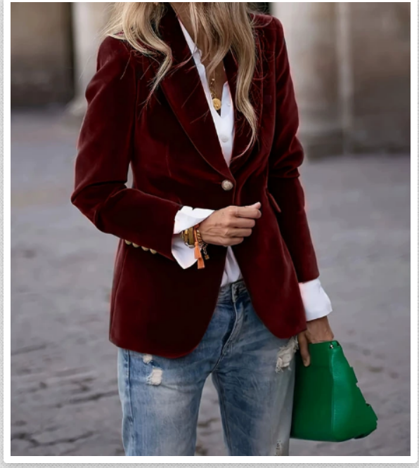 Blazer de Terciopelo Elegante para Mujer con Hombros Estructurados y Corte Ajustado, Botones en Tono Dorado, Formal y Casual – Marino