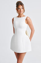 Vestido Mini de Fiesta con Espalda de Lazo Estructurado y Detalle de Perlas para Mujeres – Blush