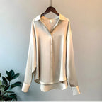 Camisa Elegante de Satén de Seda para Mujeres con Cuello en V y Mangas Largas - Teresa