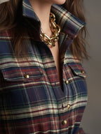 Vestido Largo de Vaquera Étnica Retro para Mujer con Cuello, Cinturón y Mangas Largas – Marrón Rojizo