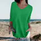 Top de Punto Ligero de Verano Para Mujer Con Escote En V, Ajuste Relajado, Casual, Cersátil y Suave – Gerda