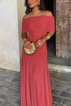 Vestido de Fiesta Formal para Invitadas de Boda - Manga Asimétrica, Cuerpo Drapado de Malla, Romántico – Brittany