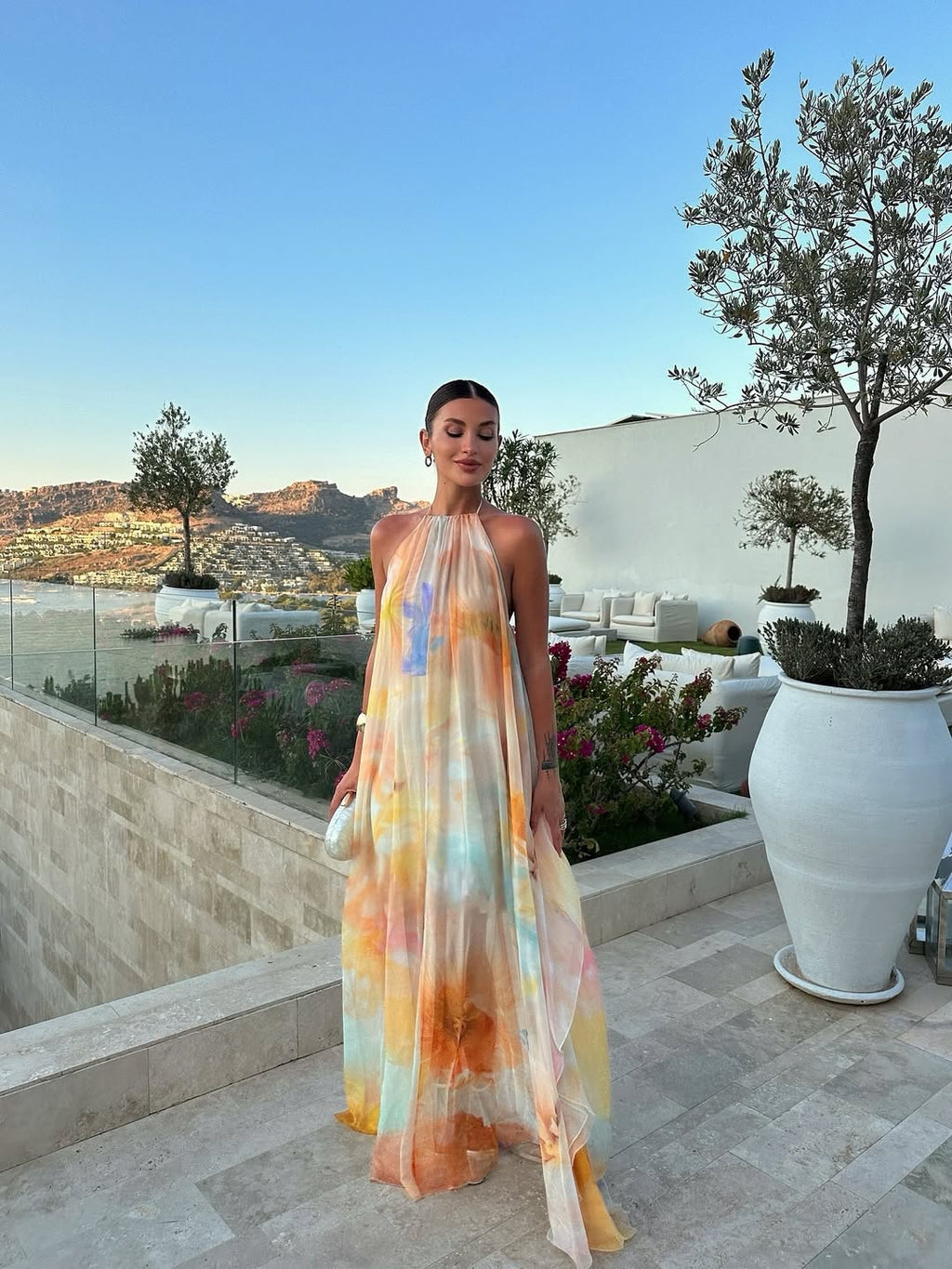 Vestido Largo de Halter Impreso para Mujeres - Invitada de Boda de Verano, Fiesta en el Jardín, Vacaciones en la Playa, Boho Formal – Corinna