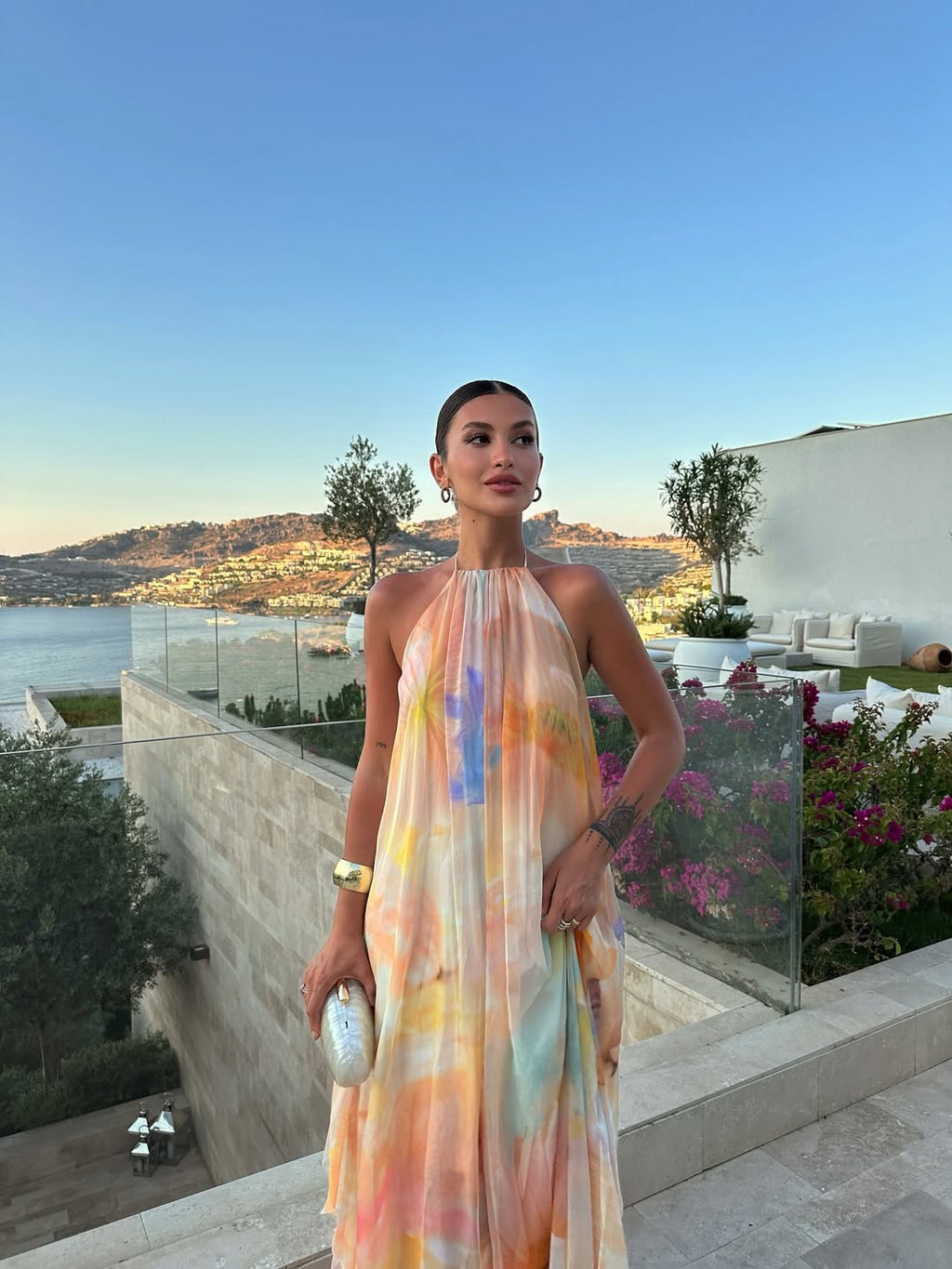 Vestido Largo de Halter Impreso para Mujeres - Invitada de Boda de Verano, Fiesta en el Jardín, Vacaciones en la Playa, Boho Formal – Corinna