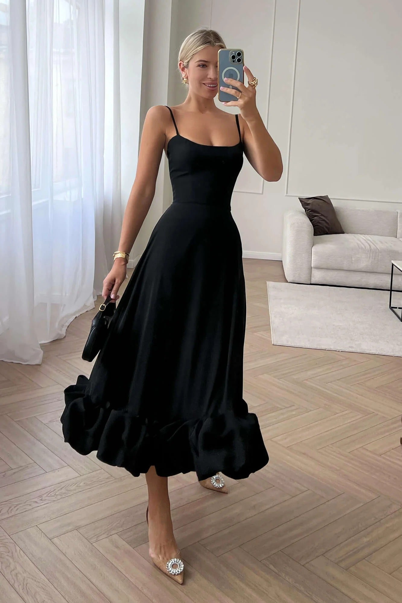 Vestido Midi Sin Mangas para Invitadas de Boda - Silueta Fluida, Definición de Cintura, Ligero y Versátil – Heather