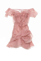 Vestido Mini Formal de Cuello en V con Volantes y Hombros Descubiertos para Mujeres – Jazlyn