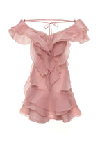 Vestido Mini Formal de Cuello en V con Volantes y Hombros Descubiertos para Mujeres – Jazlyn