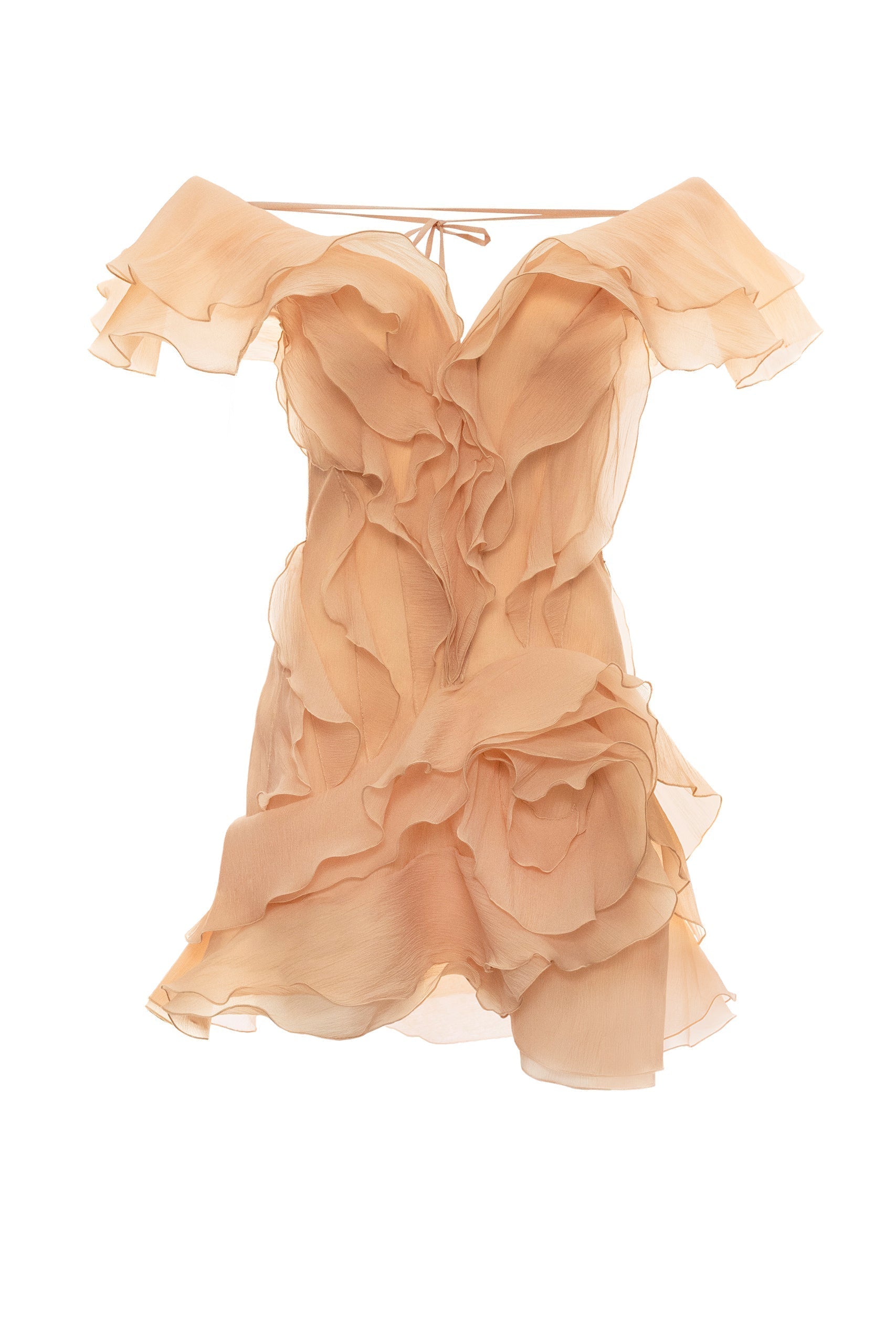 Vestido Mini Formal de Cuello en V con Volantes y Hombros Descubiertos para Mujeres – Jazlyn