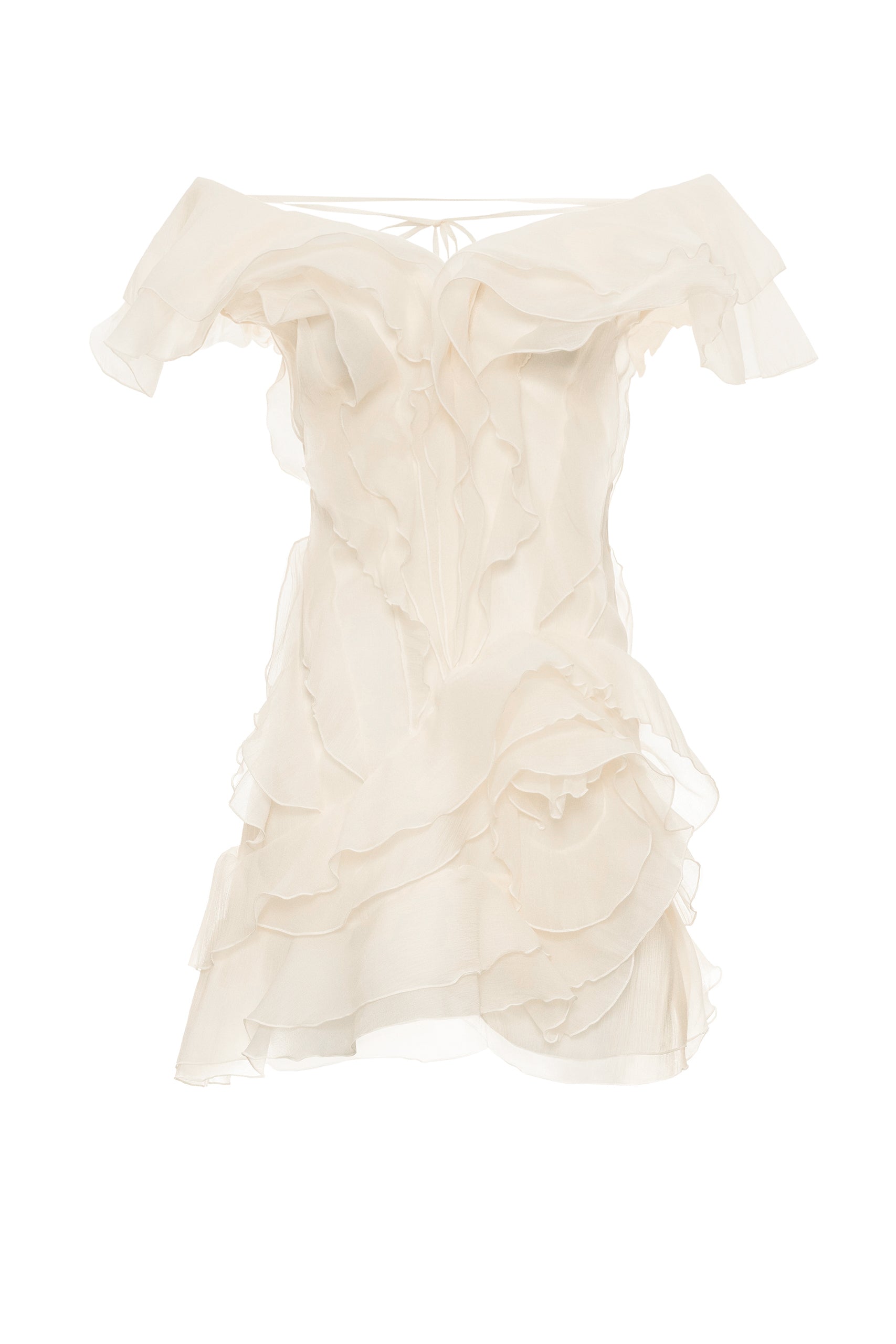 Vestido Mini Formal de Cuello en V con Volantes y Hombros Descubiertos para Mujeres – Jazlyn