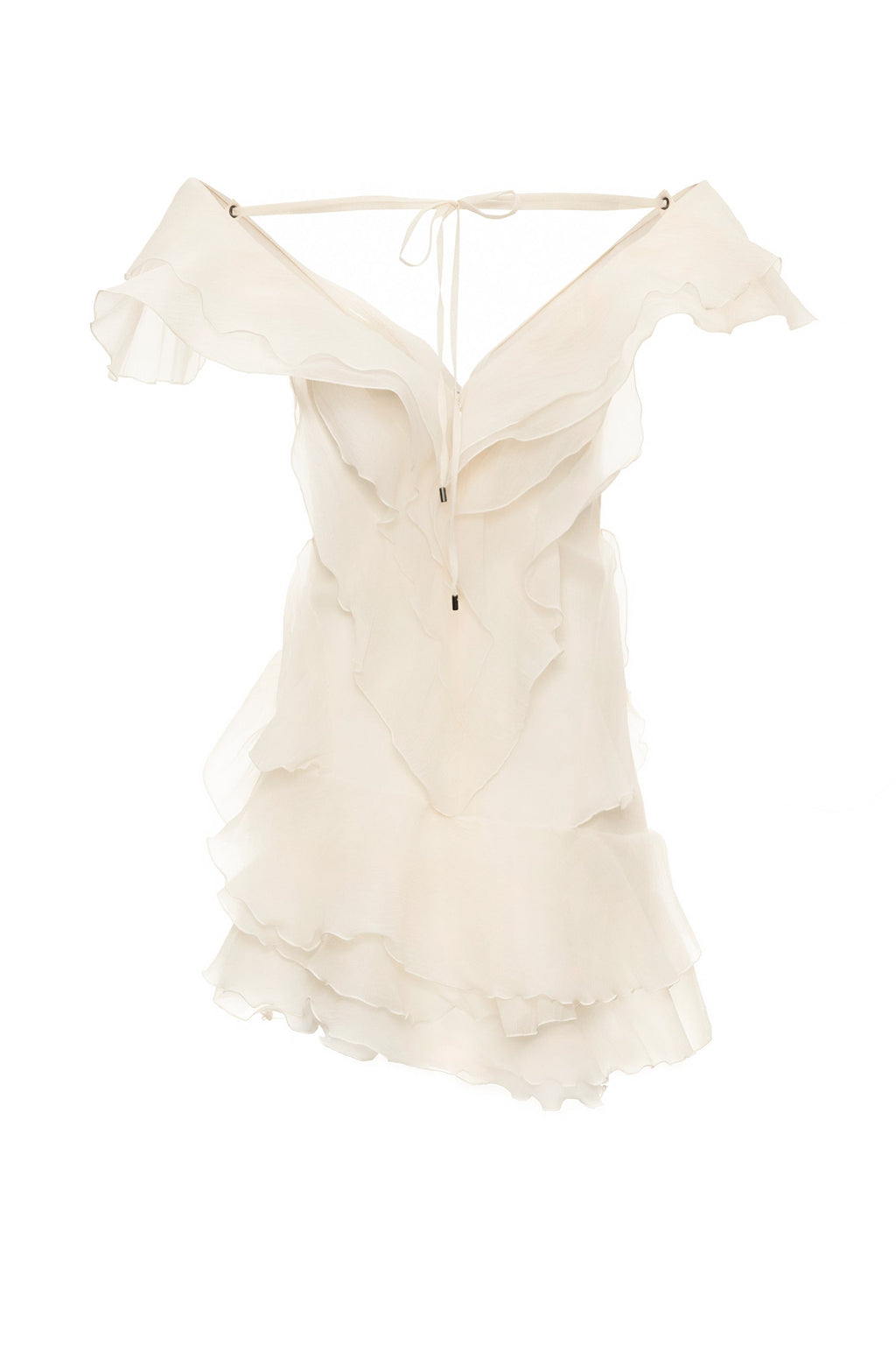 Vestido Mini Formal de Cuello en V con Volantes y Hombros Descubiertos para Mujeres – Jazlyn