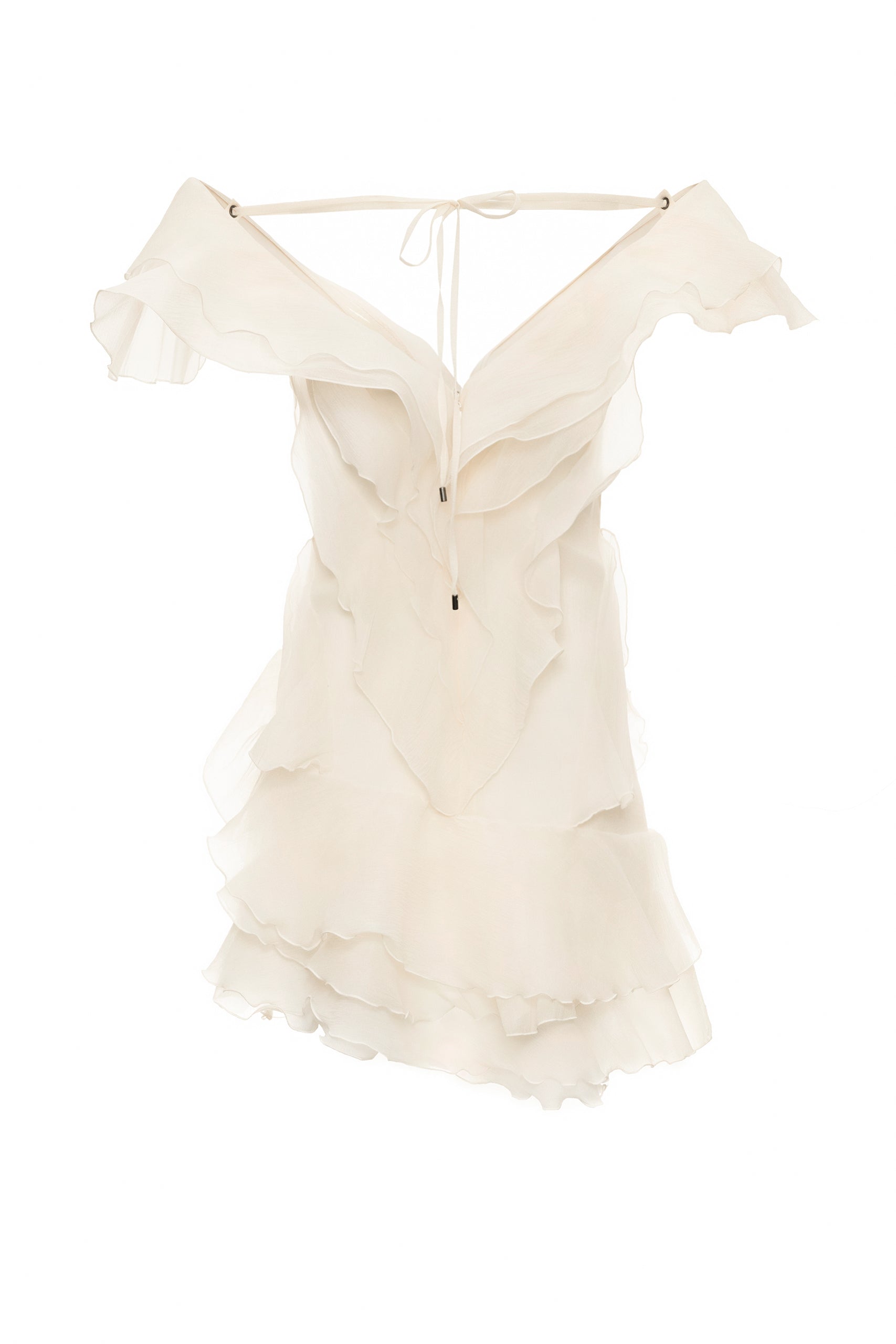 Vestido Mini Formal de Cuello en V con Volantes y Hombros Descubiertos para Mujeres – Jazlyn