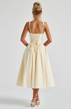 Vestido Midi de Cuello Cuadrado Sin Mangas de Gingham para Mujeres con Espalda con Cordones y Falda Voluminosa – Kaydence