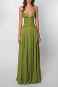 Vestido de Novia Largo para Mujer con Cuerpo de Encaje Plisado y Falda Fluida – Kenley