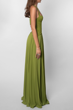 Vestido de Novia Largo para Mujer con Cuerpo de Encaje Plisado y Falda Fluida – Kenley