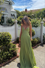 Vestido de Novia Largo para Mujer con Cuerpo de Encaje Plisado y Falda Fluida – Kenley