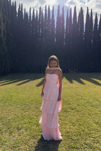 Vestido Largo Sin Tirantes con Volantes para Mujeres - Invitada de Boda, Fiesta en Jardín, Ceremonia, Gala de Noche – Odessa Rosa Blush