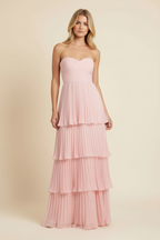 Vestido Largo Sin Tirantes con Volantes para Mujeres - Invitada de Boda, Fiesta en Jardín, Ceremonia, Gala de Noche – Odessa Rosa Blush
