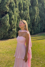 Vestido Largo Sin Tirantes con Volantes para Mujeres - Invitada de Boda, Fiesta en Jardín, Ceremonia, Gala de Noche – Odessa Rosa Blush
