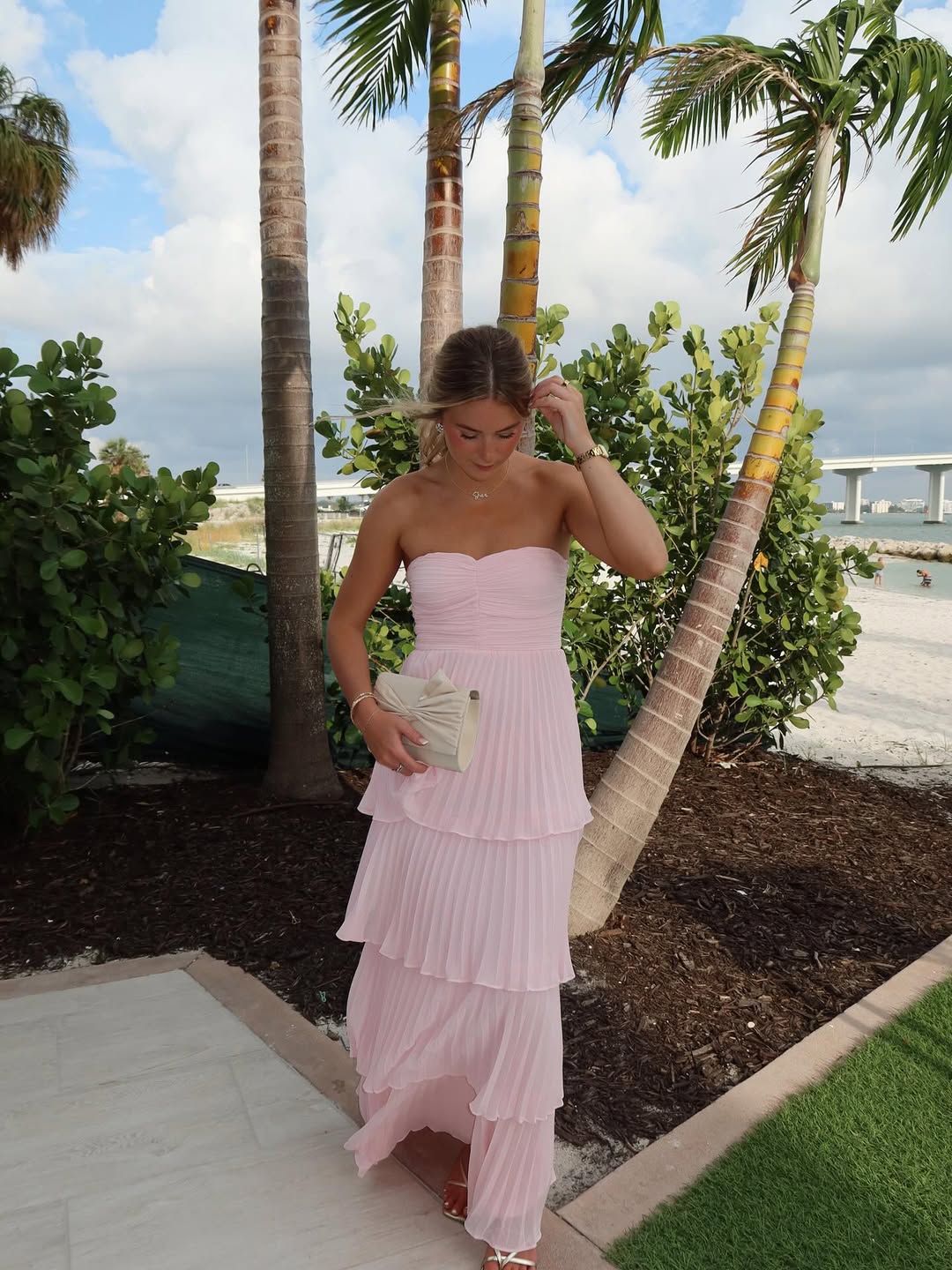 Vestido Largo Sin Tirantes con Volantes para Mujeres - Invitada de Boda, Fiesta en Jardín, Ceremonia, Gala de Noche – Odessa Rosa Blush