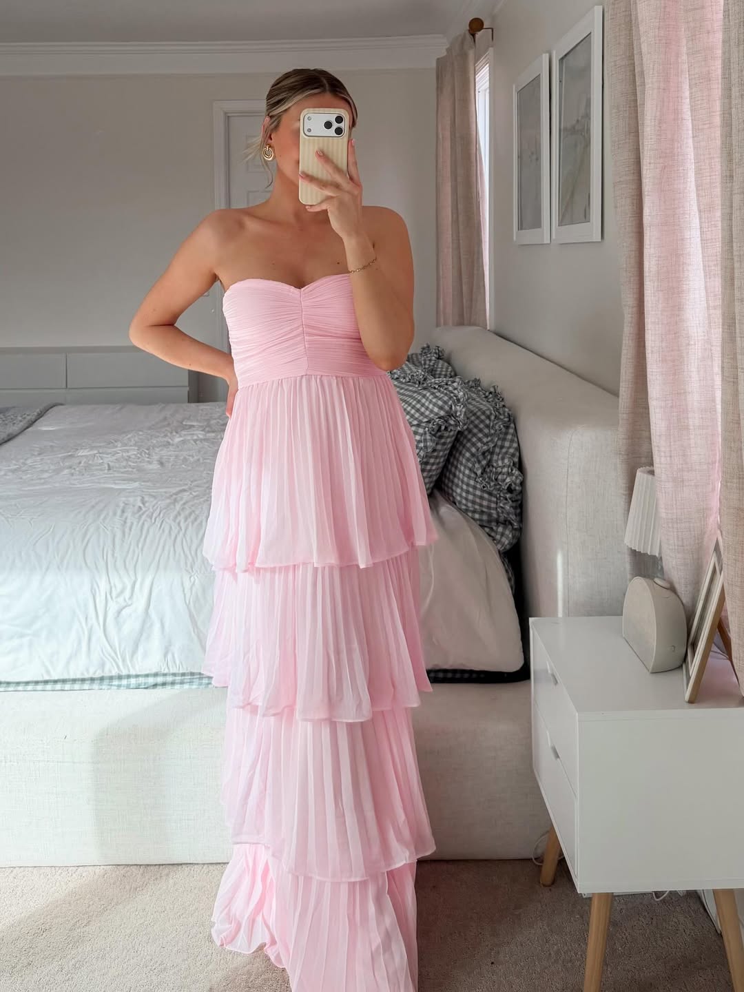 Vestido Largo Sin Tirantes con Volantes para Mujeres - Invitada de Boda, Fiesta en Jardín, Ceremonia, Gala de Noche – Odessa Rosa Blush