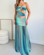Vestido de Fiesta de Verano para Mujeres Sin Mangas con Corte de Malla Largo Fluido A-Line Relajado Elegante – Wren