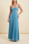 Vestido Largo Plisado de Halter para Mujeres, Formal, Prom, Invitada de Boda, Gala, Ceremonia, Noche Elegante, Espalda Descubierta – Luella