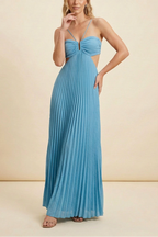 Vestido Largo Plisado de Halter para Mujeres, Formal, Prom, Invitada de Boda, Gala, Ceremonia, Noche Elegante, Espalda Descubierta – Luella
