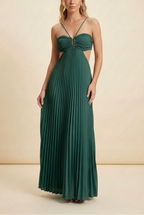 Vestido Largo Plisado de Halter para Mujeres, Formal, Prom, Invitada de Boda, Gala, Ceremonia, Noche Elegante, Espalda Descubierta – Luella
