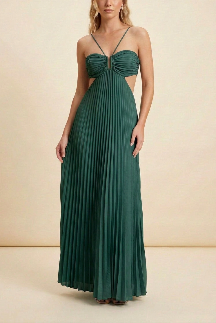 Vestido Largo Plisado de Halter para Mujeres, Formal, Prom, Invitada de Boda, Gala, Ceremonia, Noche Elegante, Espalda Descubierta – Luella
