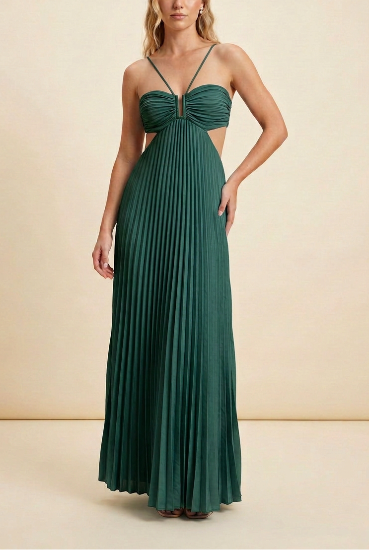 Vestido Largo Plisado de Halter para Mujeres, Formal, Prom, Invitada de Boda, Gala, Ceremonia, Noche Elegante, Espalda Descubierta – Luella