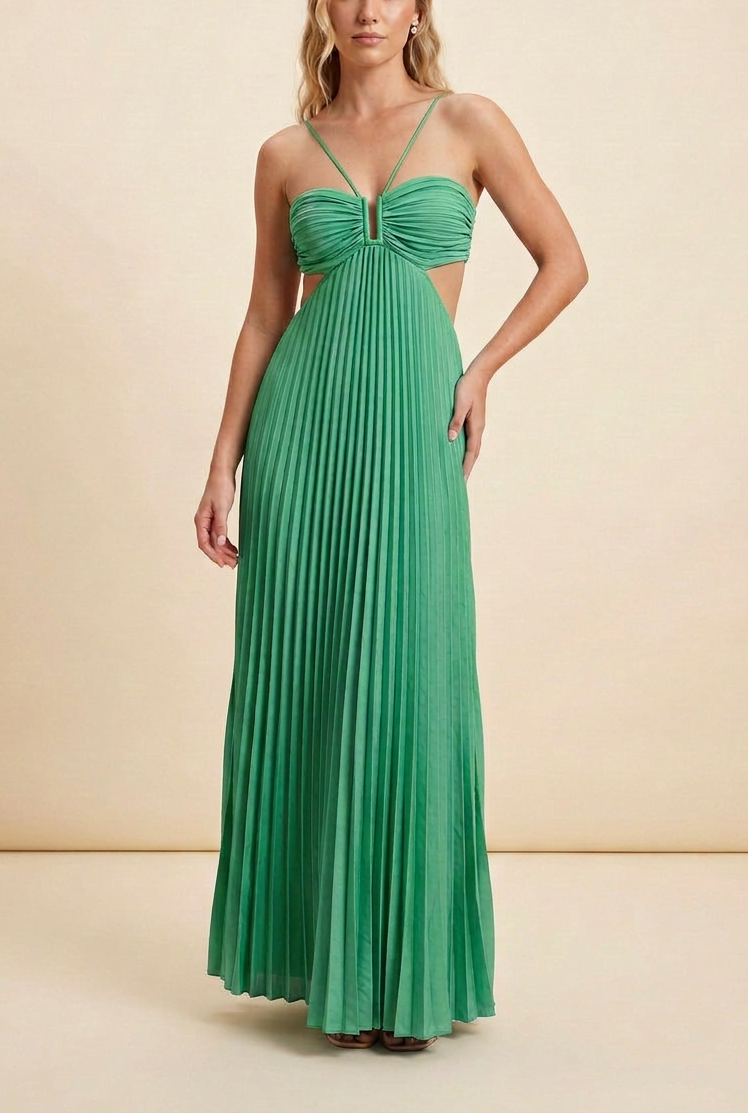 Vestido Largo Plisado de Halter para Mujeres, Formal, Prom, Invitada de Boda, Gala, Ceremonia, Noche Elegante, Espalda Descubierta – Luella