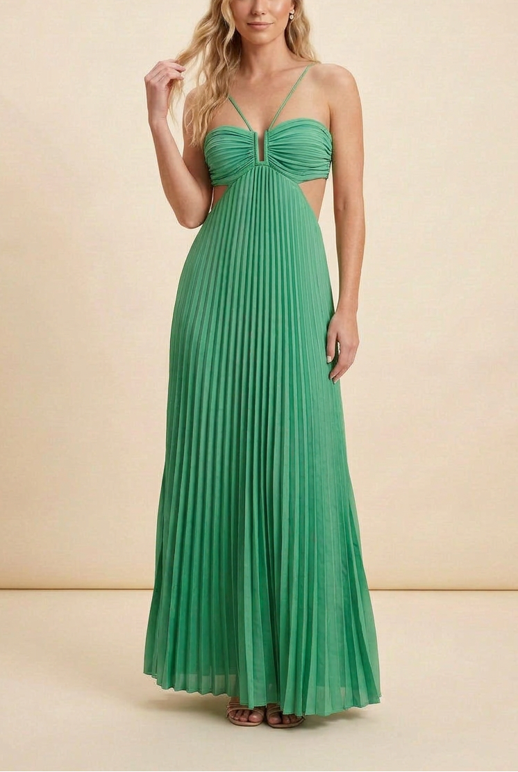 Vestido Largo Plisado de Halter para Mujeres, Formal, Prom, Invitada de Boda, Gala, Ceremonia, Noche Elegante, Espalda Descubierta – Luella