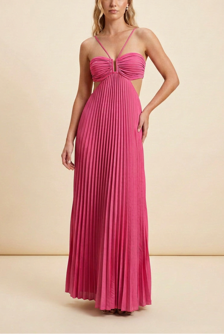 Vestido Largo Plisado de Halter para Mujeres, Formal, Prom, Invitada de Boda, Gala, Ceremonia, Noche Elegante, Espalda Descubierta – Luella