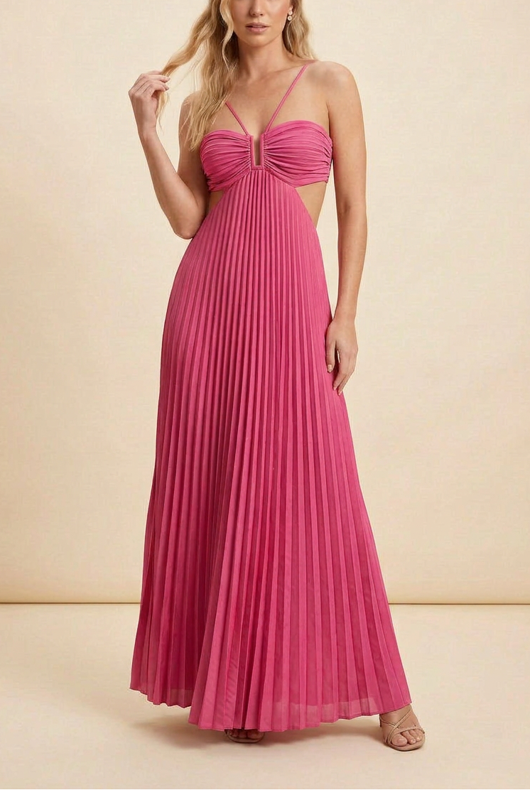 Vestido Largo Plisado de Halter para Mujeres, Formal, Prom, Invitada de Boda, Gala, Ceremonia, Noche Elegante, Espalda Descubierta – Luella
