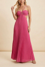 Vestido Largo Plisado de Halter para Mujeres, Formal, Prom, Invitada de Boda, Gala, Ceremonia, Noche Elegante, Espalda Descubierta – Luella