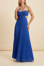 Vestido Largo Plisado de Halter para Mujeres, Formal, Prom, Invitada de Boda, Gala, Ceremonia, Noche Elegante, Espalda Descubierta – Luella