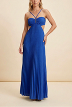 Vestido Largo Plisado de Halter para Mujeres, Formal, Prom, Invitada de Boda, Gala, Ceremonia, Noche Elegante, Espalda Descubierta – Luella