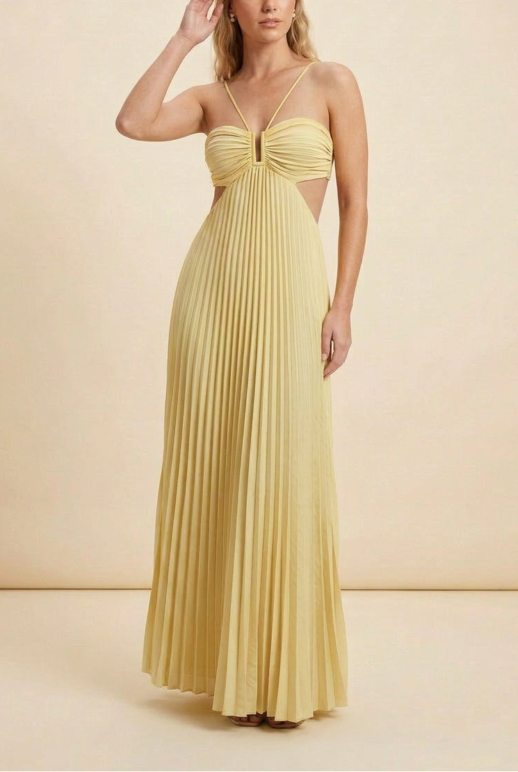 Vestido Largo Plisado de Halter para Mujeres, Formal, Prom, Invitada de Boda, Gala, Ceremonia, Noche Elegante, Espalda Descubierta – Luella