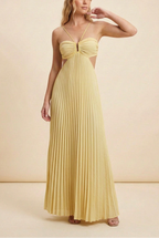 Vestido Largo Plisado de Halter para Mujeres, Formal, Prom, Invitada de Boda, Gala, Ceremonia, Noche Elegante, Espalda Descubierta – Luella