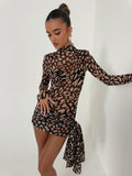 Vestido Mini de Manga Larga de Malla para Mujeres, Ajustado y Asimétrico, Perfecto para Fiestas Nocturnas, Cumpleaños, Verano – Tess